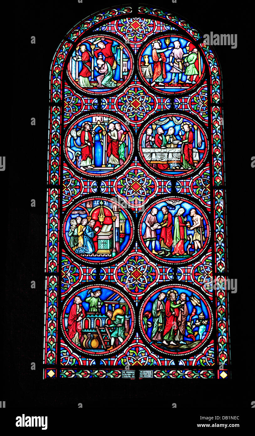 Cathédrale d'Ely, vitrail médiéval windows, intérieur, transept nord, Cambridgeshire England UK English cathédrales Banque D'Images