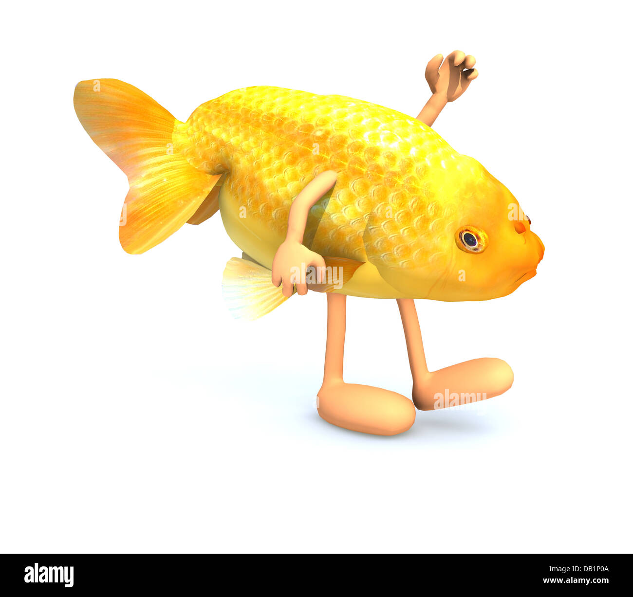 Poisson rouge avec des bras et des jambes qui marche, 3d illustration Banque D'Images