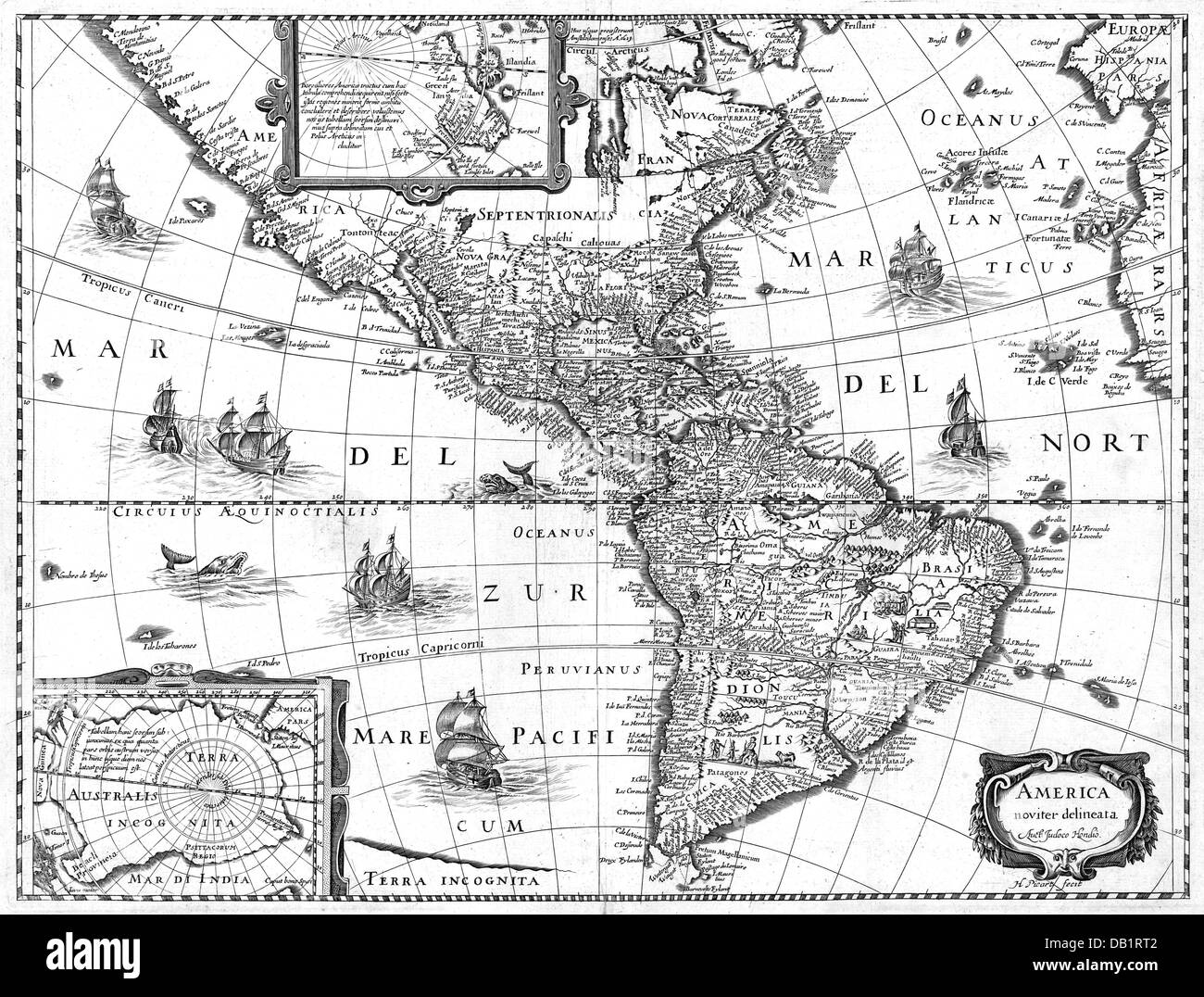 JODOCUS HONDIUS (1563-1612) carte du cartographe hollandais des Amériques publié environ 1635 Banque D'Images