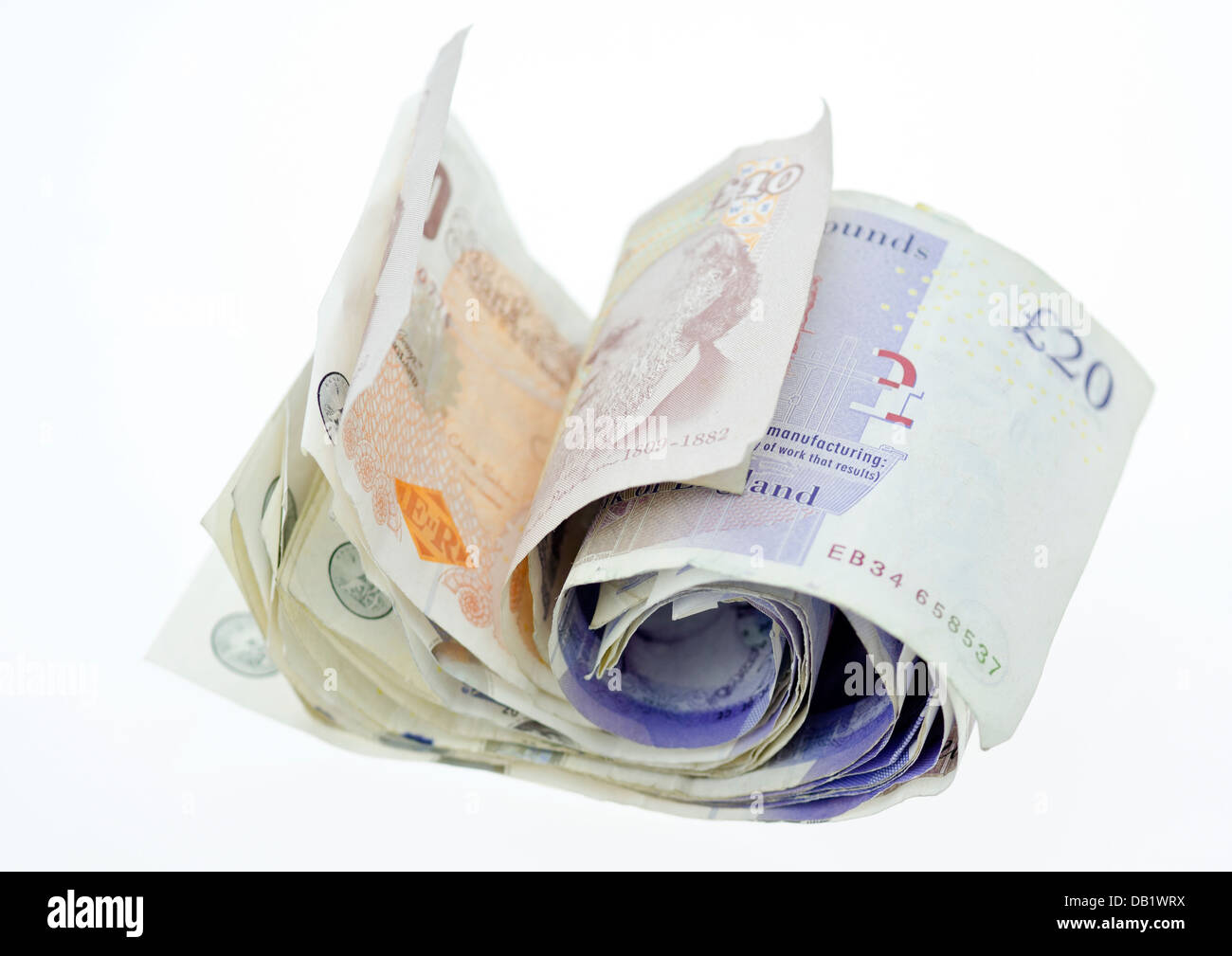 Utilisé dix et vingt livres de Notes. Banque D'Images