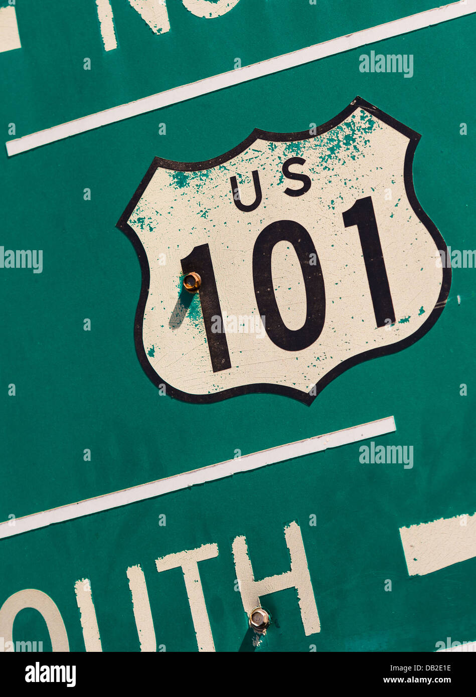 Un livre vert US 101 South highway sign background Banque D'Images