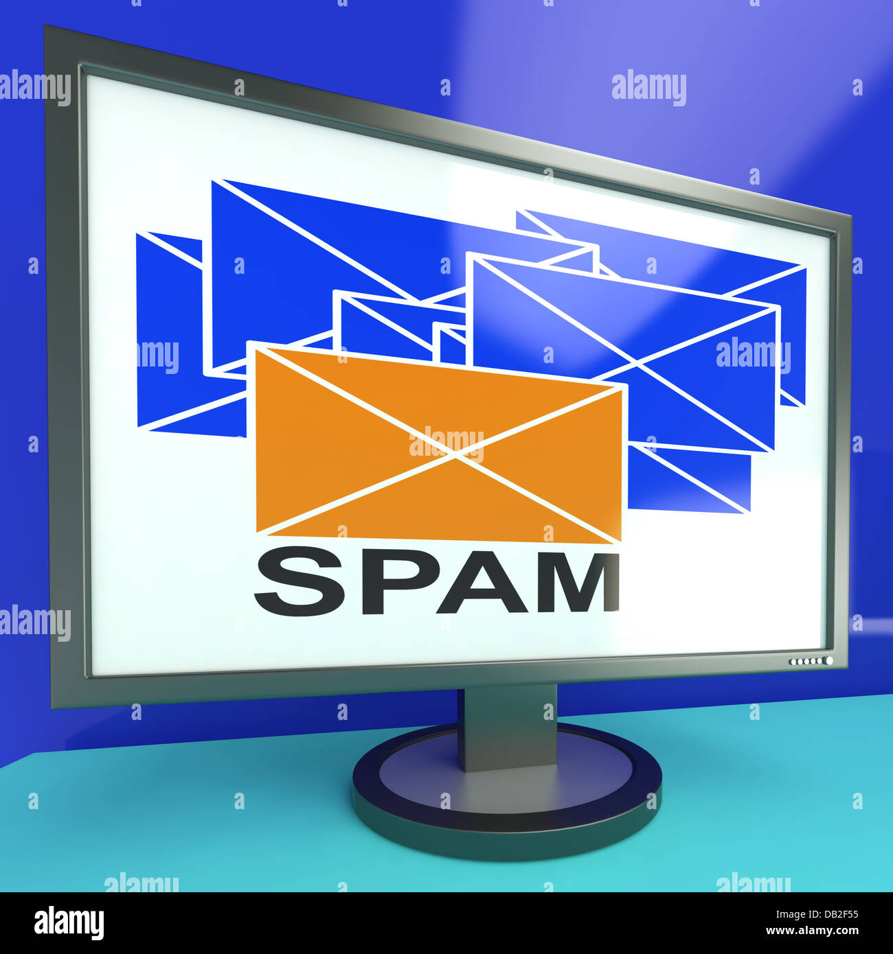 Enveloppe de spam sur le moniteur montrant des messages malveillants Banque D'Images