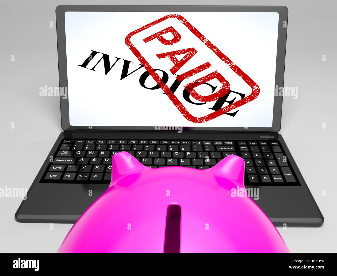 Facture payée sur ordinateur portable montrant reçu de paiement Banque D'Images