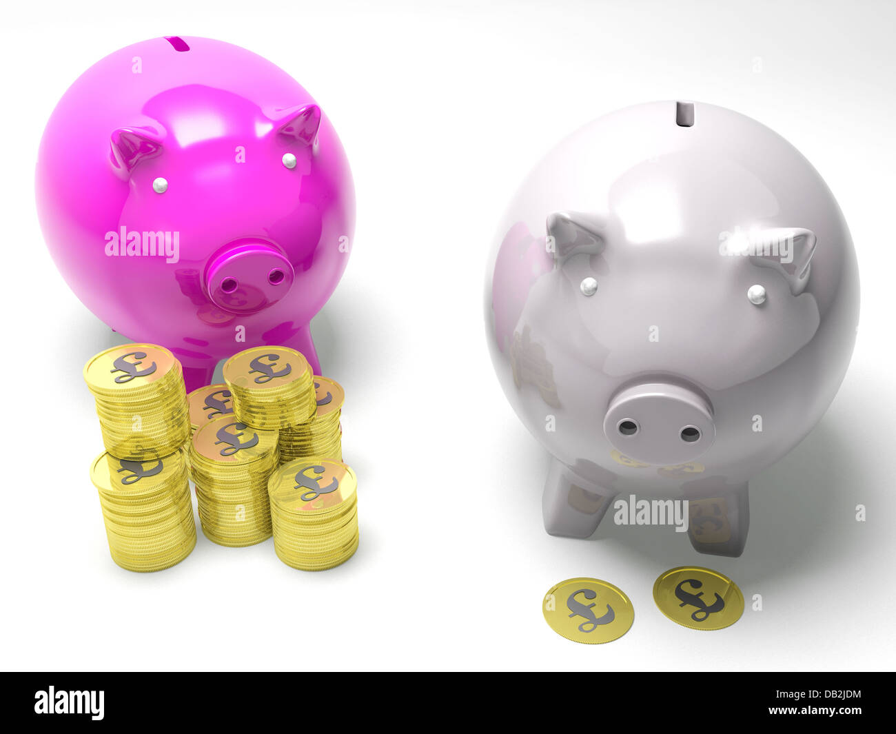 Deux économies Piggybanks Afficher des comptes bancaires de la Grande-Bretagne Banque D'Images