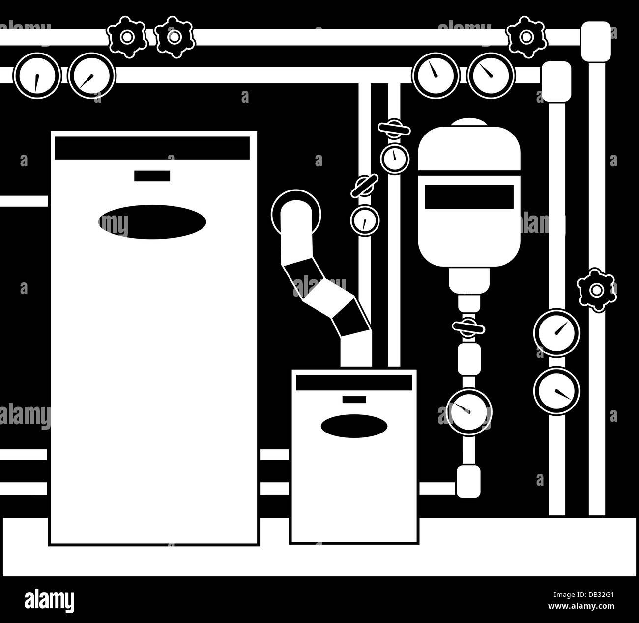Chaufferie en noir et blanc. Banque D'Images