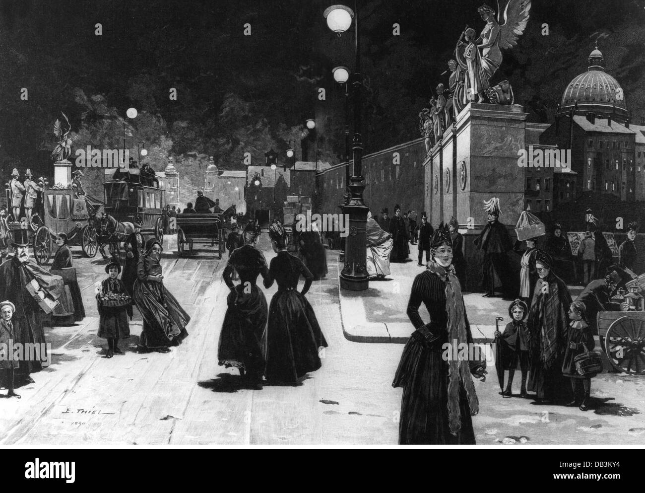 Géographie / Voyage, Allemagne, Berlin, ponts, pont de palais de nuit, avec lumière électrique, basé sur le dessin de E.Thiel, gravure en bois, 1890, droits additionnels-Clearences-non disponible Banque D'Images