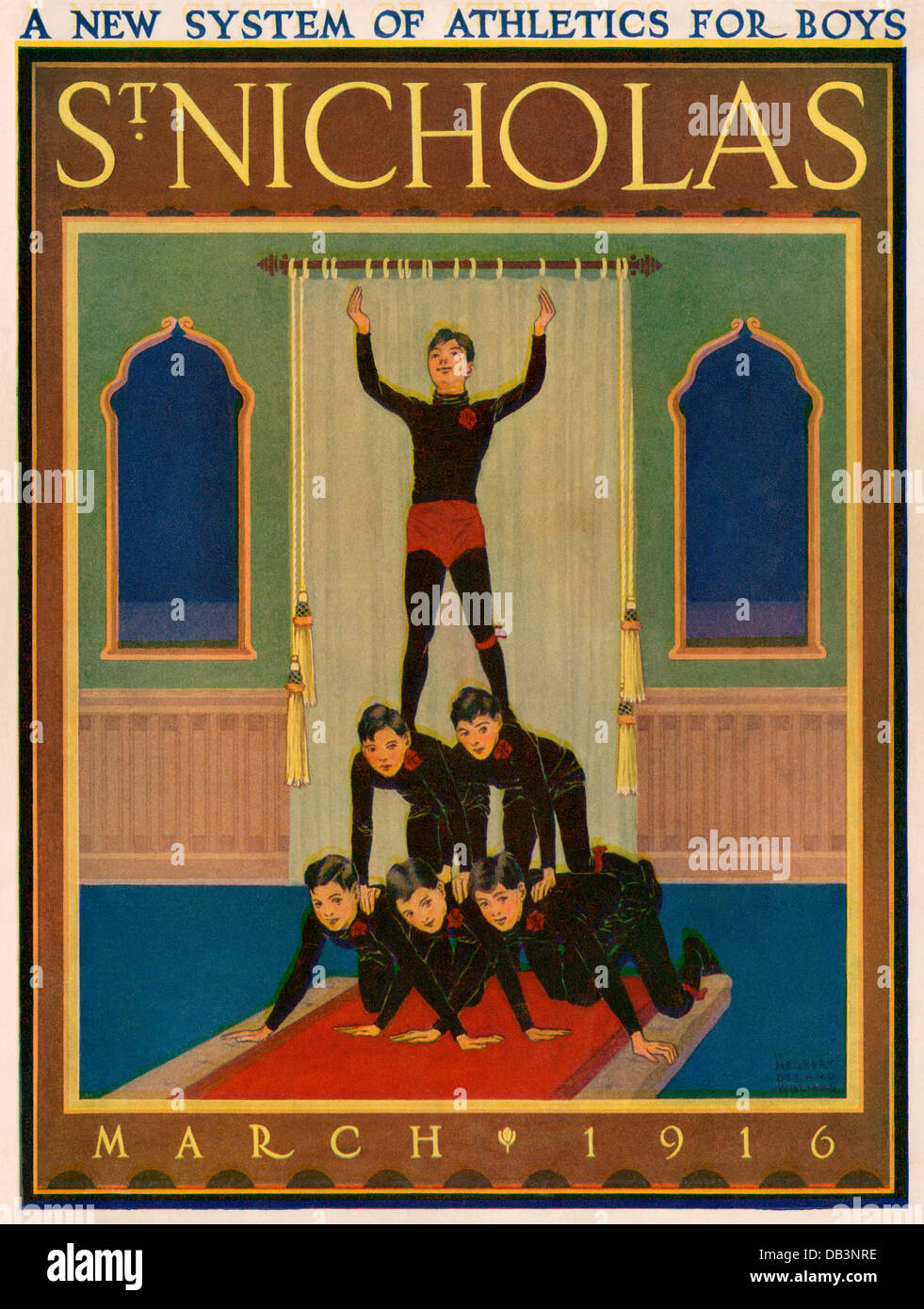 Couverture de Magazine de St Nicholas, mars 1916. Illustration de demi-teintes couleur Banque D'Images