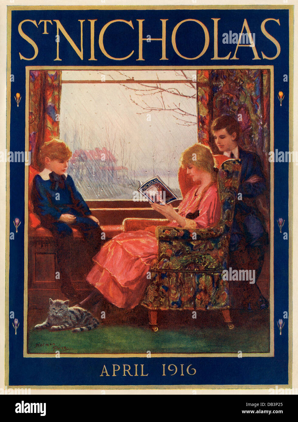 Couverture de Magazine de St Nicholas, avril 1916. Illustration de demi-teintes couleur Banque D'Images
