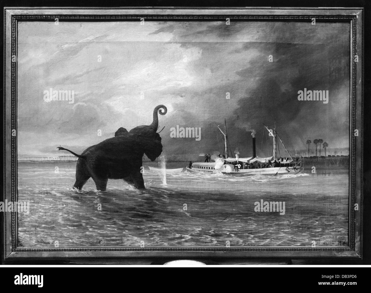 Chasse, éléphants, chasse aux éléphants sur la rivière Shire, peinture, par Thomas Baines (1820 - 1875), 1858, droits additionnels-Clearences-non disponible Banque D'Images