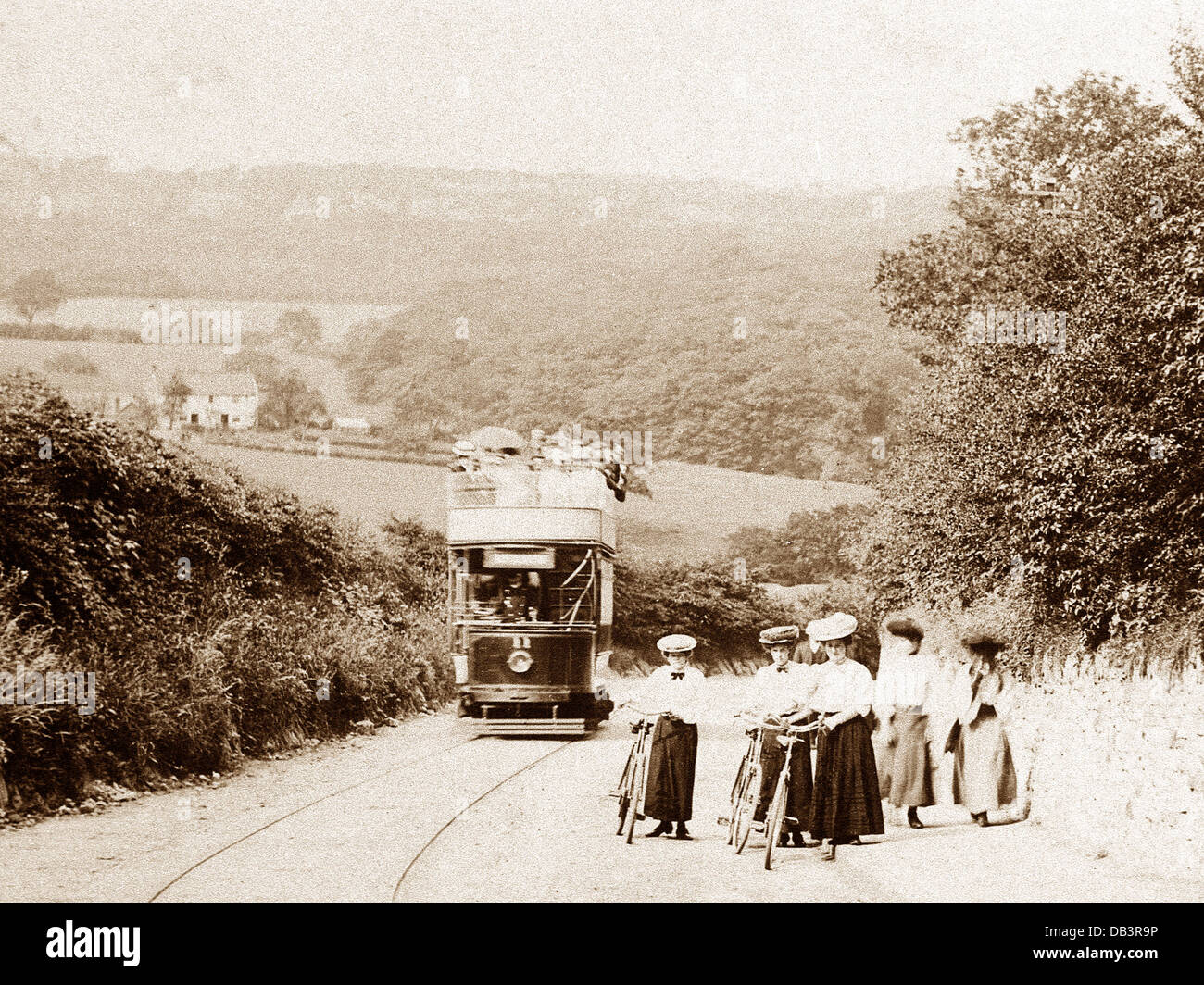 Rawmarsh Warren Hill au début des années 1900, tramway Banque D'Images