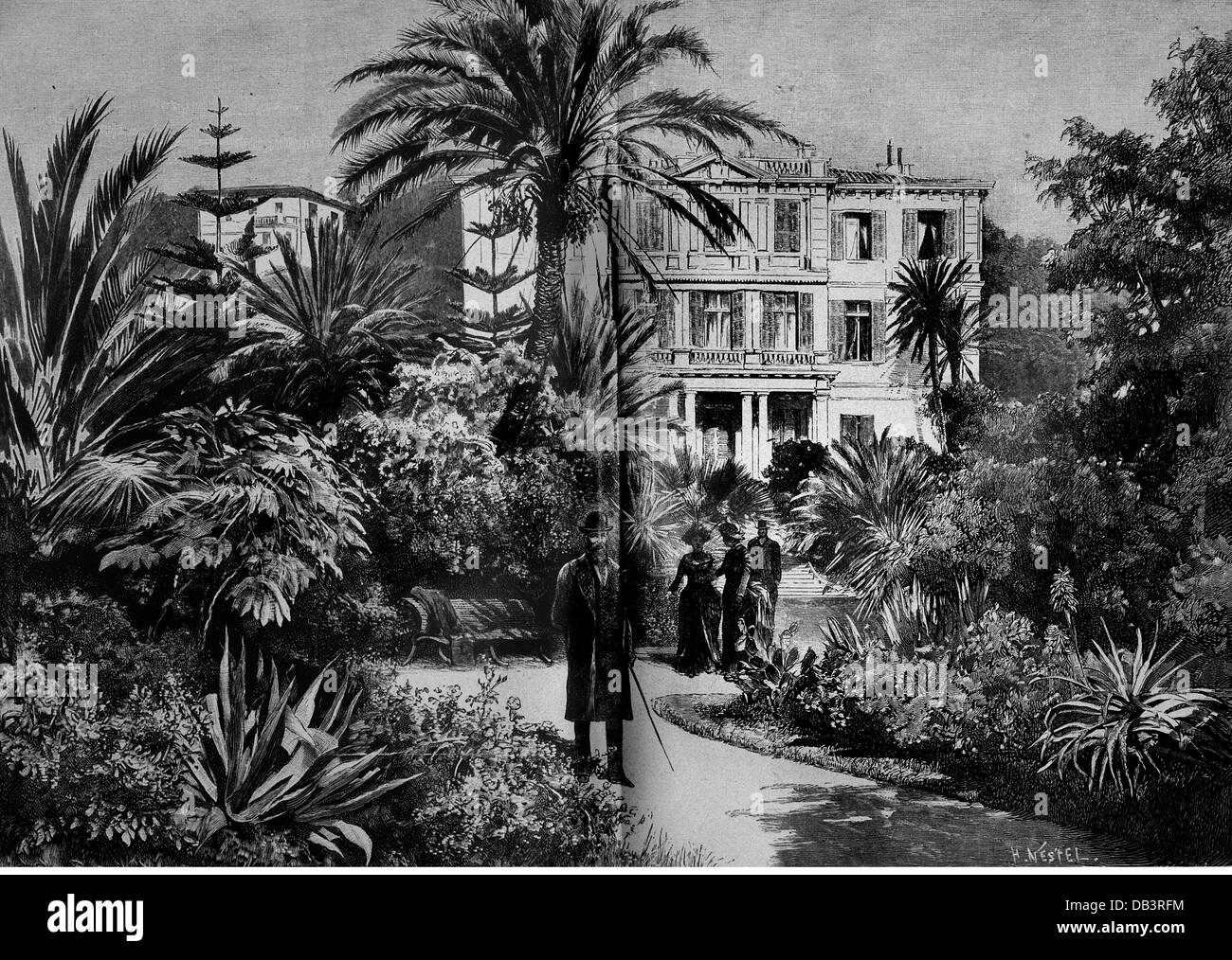 Frederick III, 18.10.1831 - 15.6.1888, Empereur allemand 9.3.1888 - 15.6.1888, dans le jardin de la Villa Zirio, Sanremo, gravure sur bois après dessin de H. Restel, novembre 1887, Banque D'Images