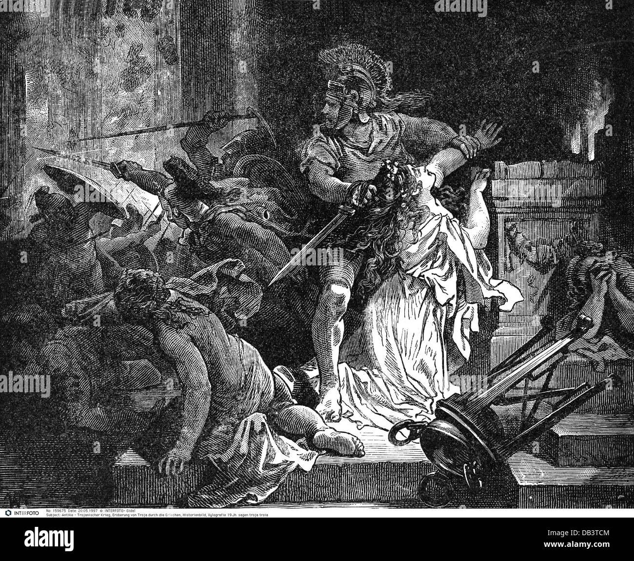 Monde antique, guerre de Troie, conquête de Troie par les Grecs, Ajax prend Cassandra, peinture d'histoire, gravure de bois, 19e siècle, légende, saga, légendes, sagas, mythologie grecque, Iliad, Troie, Troia, capture, usurpation, bataille, raid, raids, violence, scène de guerre, monde antique, temps anciens, guerre, guerres, guerres, guerres historiques, conquêtes, monde historique, conquêtes, monde historique, conquête, monde ancien Personnes, droits supplémentaires-Clearences-non disponible Banque D'Images