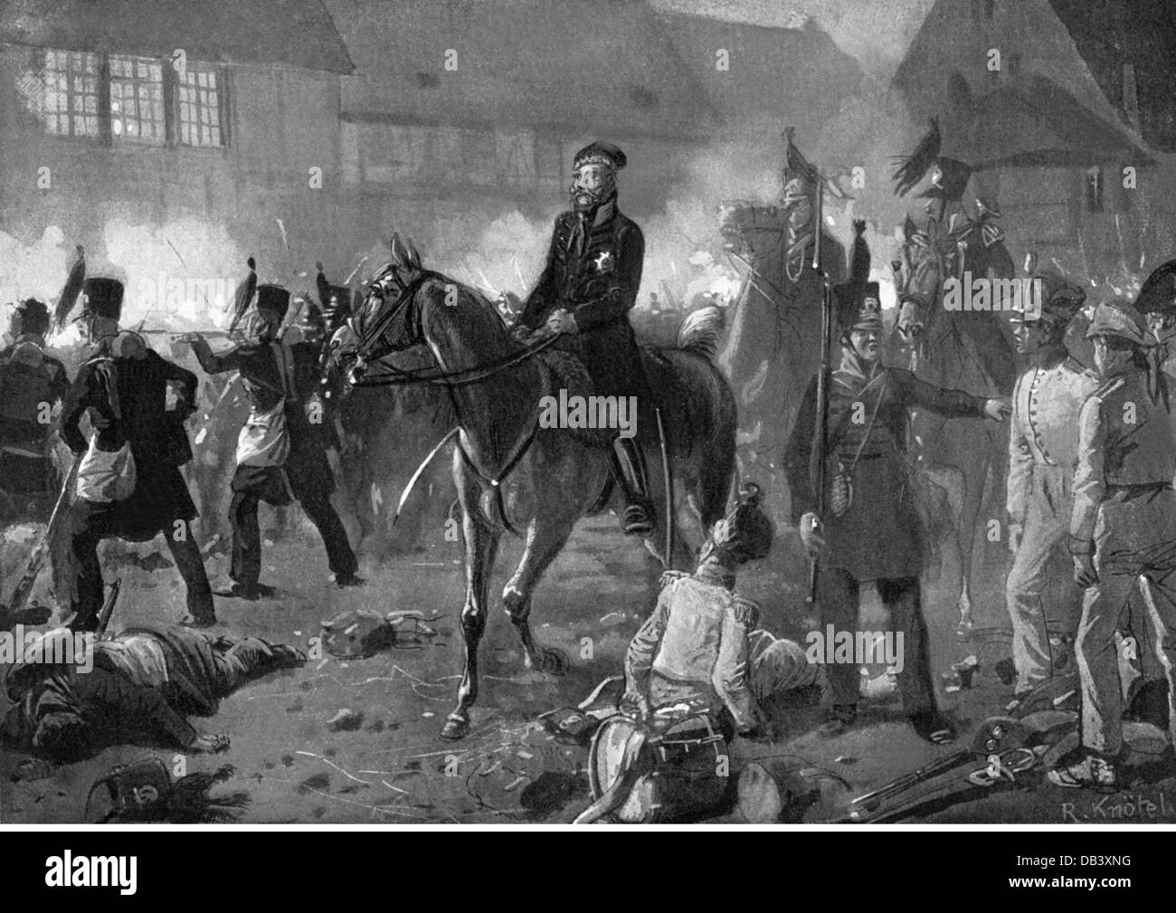 Frederick William, 9.10.1771 - 16.6.1815, duc de Brunswick 22.12.1813 - 16.6.1815, lors de l'engagement à Halberstadt, 29.7.1809, après avoir dessiné Richard Knoetel, XIXe siècle, Banque D'Images