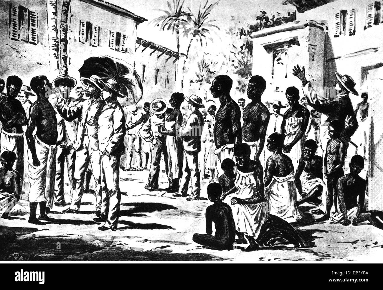 Esclavage, commerce des esclaves, marché des esclaves à Cuba, gravure sur bois, 1896, droits additionnels-Clearences-non disponible Banque D'Images