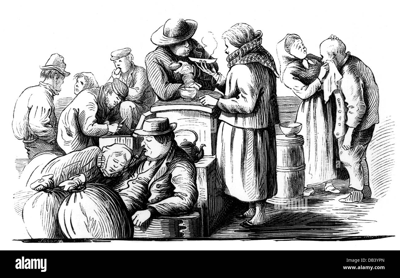 Géographie / Voyage, Norvège, gens, scène du matin sur un ferry, Finnmark, gravure en bois, vers 1870, droits supplémentaires-Clearences-non disponible Banque D'Images