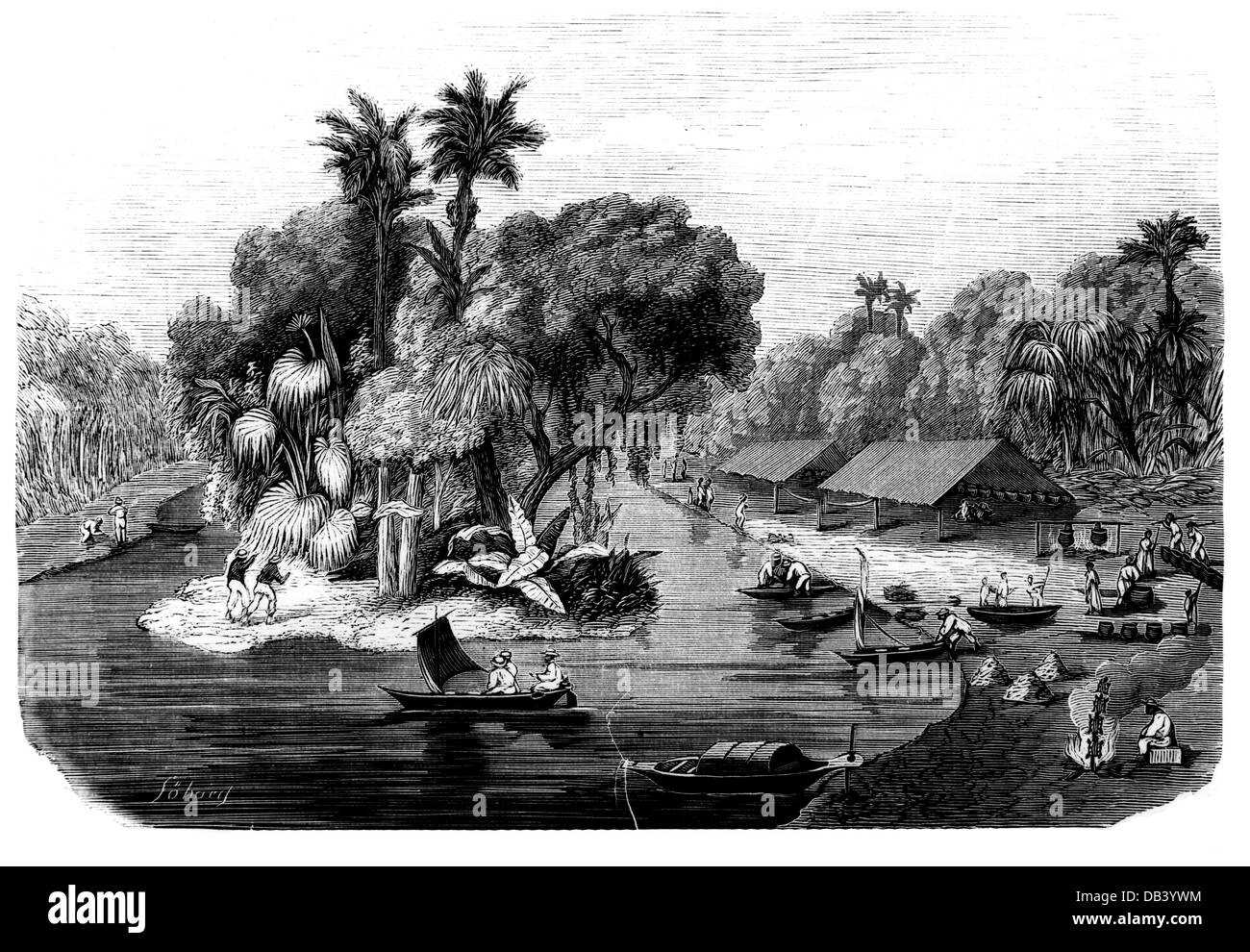 Chasse, tortues, chasse aux tortues sur l'Amazone, après Söborg, gravure de bois, vers 1870, droits additionnels-Clearences-non disponible Banque D'Images