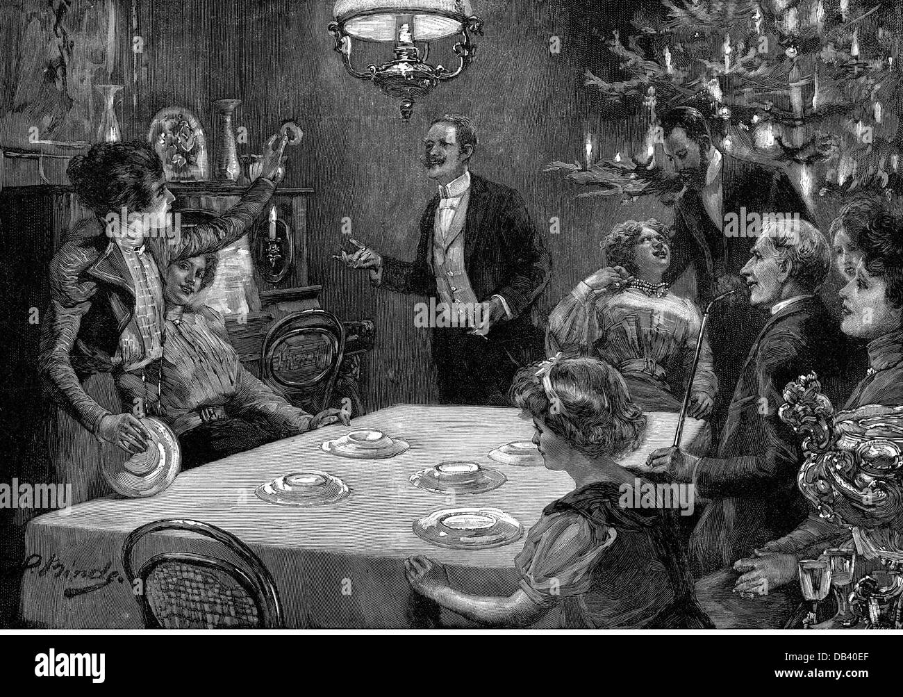 Festivités, Saint-Sylvestre, chance en Prusse de l'est sur la Saint-Sylvestre, après dessin, par Heinrich Bande (1862 - 1929), gravure en bois, par Union, vers 1895, droits additionnels-Clearences-non disponible Banque D'Images