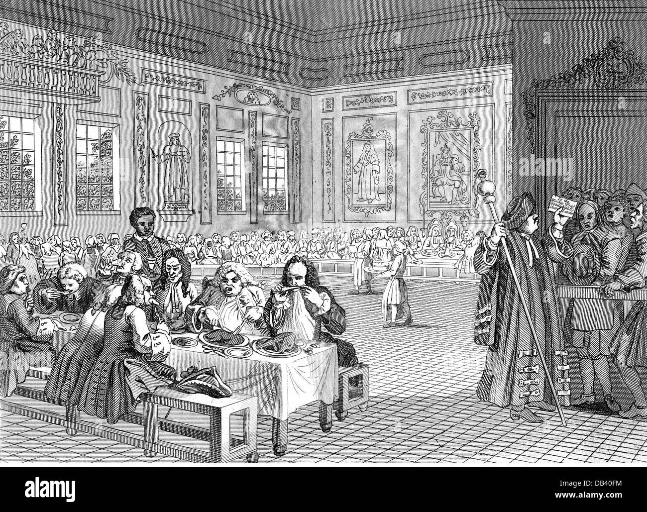 Gastronomie, repas, fête, après gravure sur cuivre, par William Hogarth (1697 - 1764), 1747, l'artiste n'a pas d'auteur pour être effacé Banque D'Images