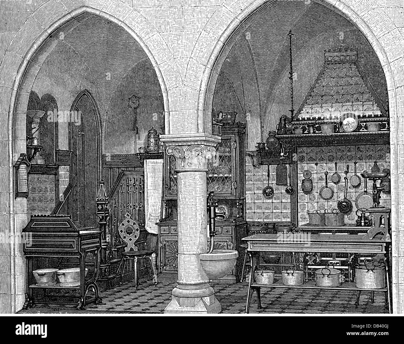 Maison, cuisine et ustensiles de cuisine, meubles de cuisine, exposition industrielle, Hanovre, 1884, droits additionnels-Clearences-non disponible Banque D'Images