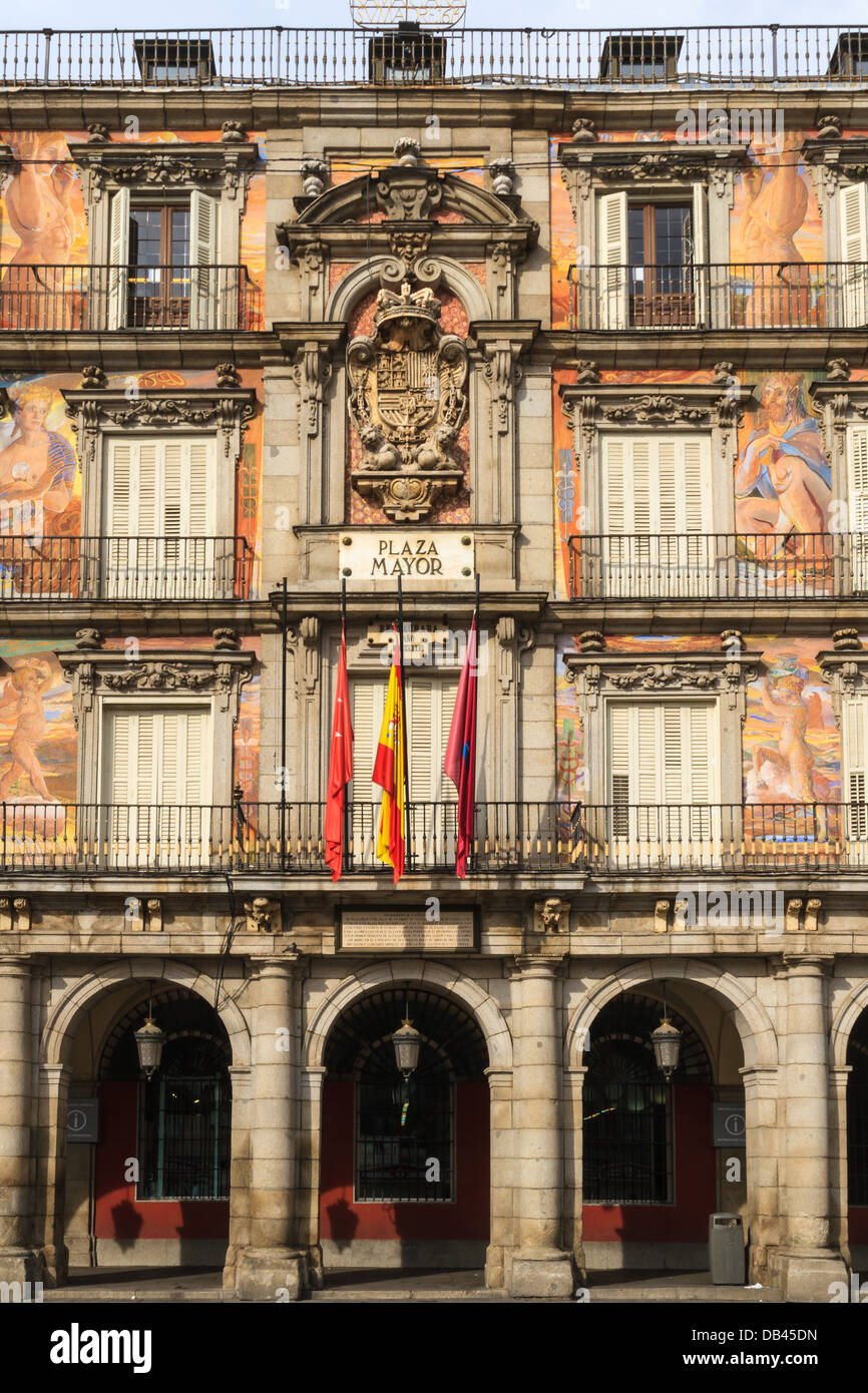 Madrid, Plaza Mayor, façade de la Casa de la Panaderia, Espagne Banque D'Images