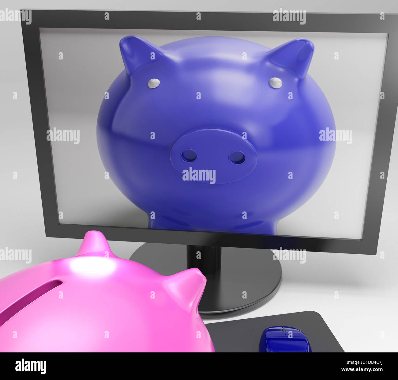 Piggy sur écran montre Digital Media d'épargne Banque D'Images