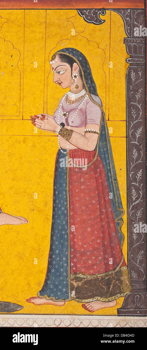 Narasimha éventrer Hiranyakashipu, folio d'un Bhagavata Purana (histoires anciennes de l'Éternel) M.82.42.8 (2 de 5) Banque D'Images