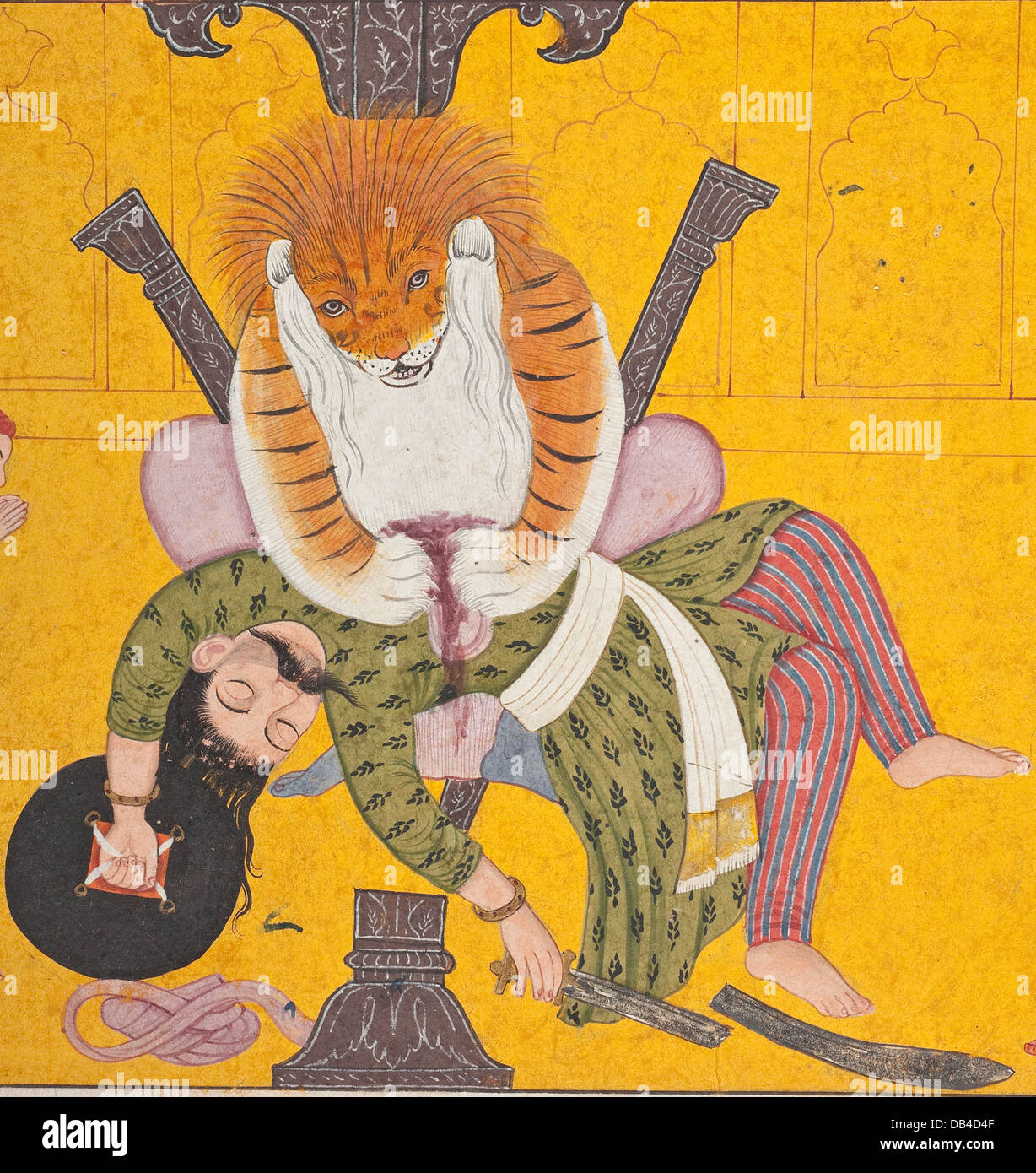 Narasimha éventrer Hiranyakashipu, folio d'un Bhagavata Purana (histoires anciennes de l'Éternel) M.82.42.8 (3 de 5) Banque D'Images