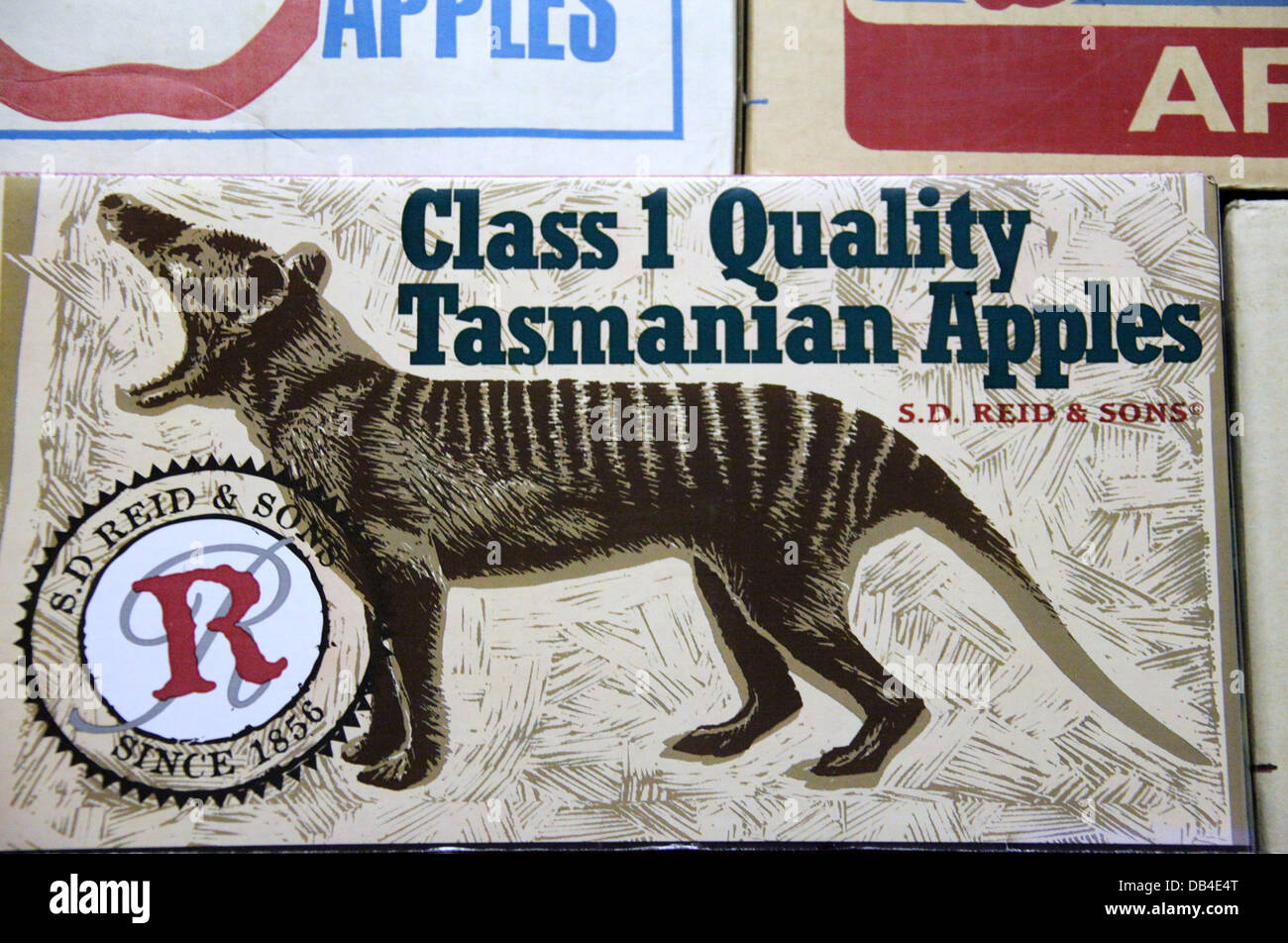 L'emballage Apple à l'affiche au Musée à Apple Grove en Tasmanie Banque D'Images