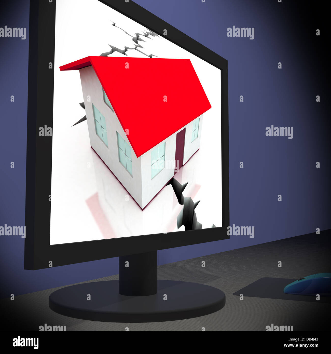 Fondations fissurées sur le moniteur montre maison en ruine Banque D'Images