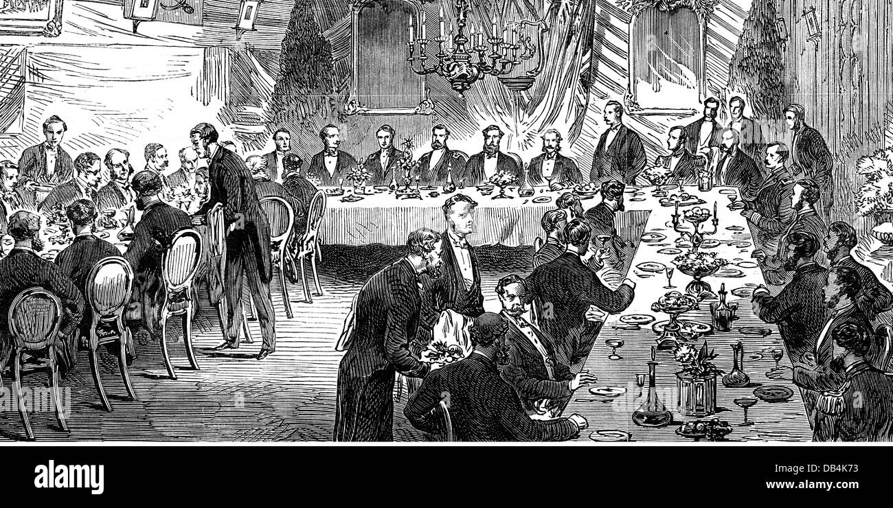 Gastronomie, repas, banquet pour les yachtmen américains, Cowes, gravure de bois, 1867, droits supplémentaires-Clearences-non disponible Banque D'Images