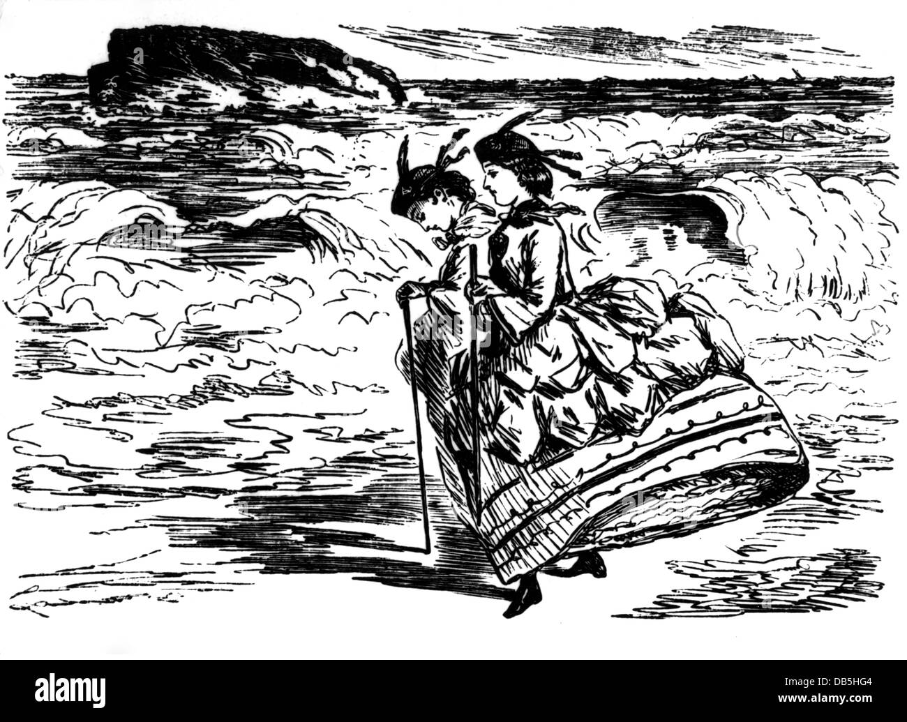 Baignade, plage, 'à la plage de Biarritz', gravure en bois de John Leech, 'Punch', 1865, , droits-supplémentaires-Clearences-non disponible Banque D'Images