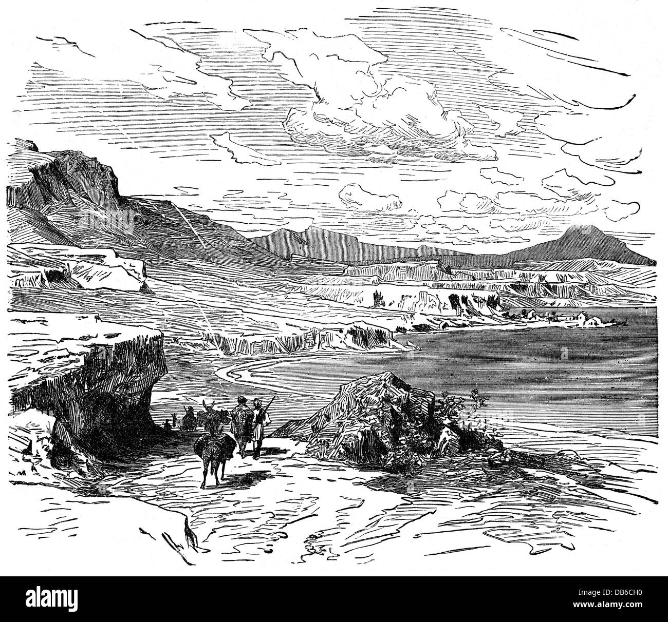 Géographie / voyage, Grèce, paysages, Péloponnèse, côte au golfe de Corinthe, gravure en bois après dessin de L. H. Fischer, 19e siècle, paysage, paysages, montagnes, montagne, mer Méditerranée, mer Ionienne, Europe du Sud-est, les Balkans, péninsule des Balkans, historique, historique, peuple, droits additionnels-Clearences-non disponible Banque D'Images