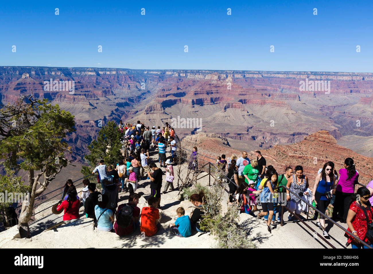 Foule de touristes à Mather Point Lookout, Rive Sud, le Parc National du Grand Canyon, Arizona, USA Banque D'Images