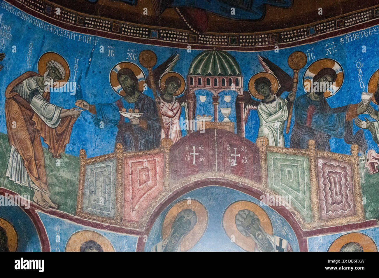 Fresques du 13e siècle classé au Patrimoine Mondial de l'Akhtala Monastère, Canyon, dans le nord de l'Arménie Débède Banque D'Images