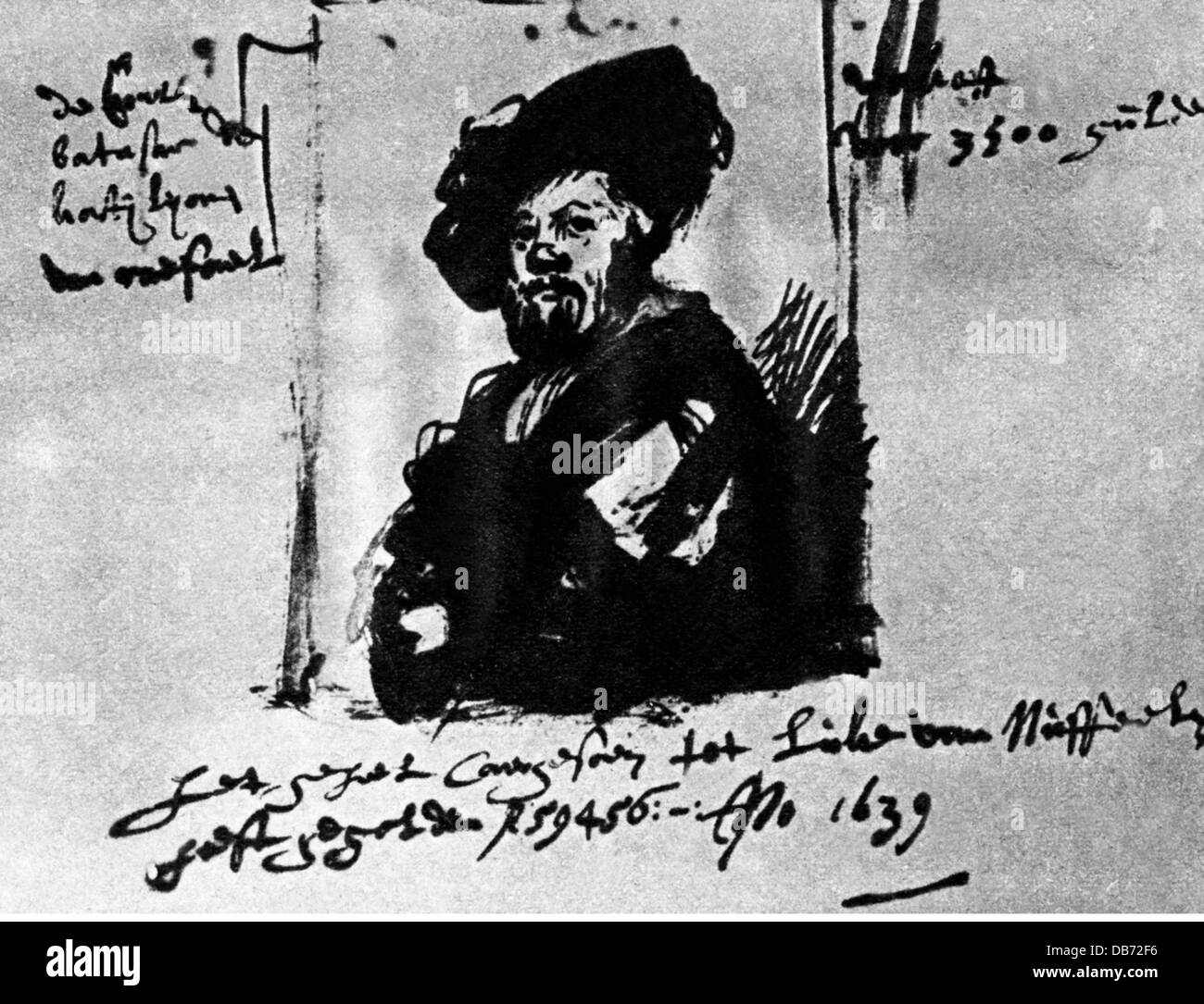 Rembrandt, Harmensz van Rijn, (1606 - 1669), dessin, Baldassare Castiglione, après Raphaël, 1639, plumes en marron, 16,3 x 20,7 cm, Albertina, Vienne, droits additionnels-Clearences-non disponible Banque D'Images