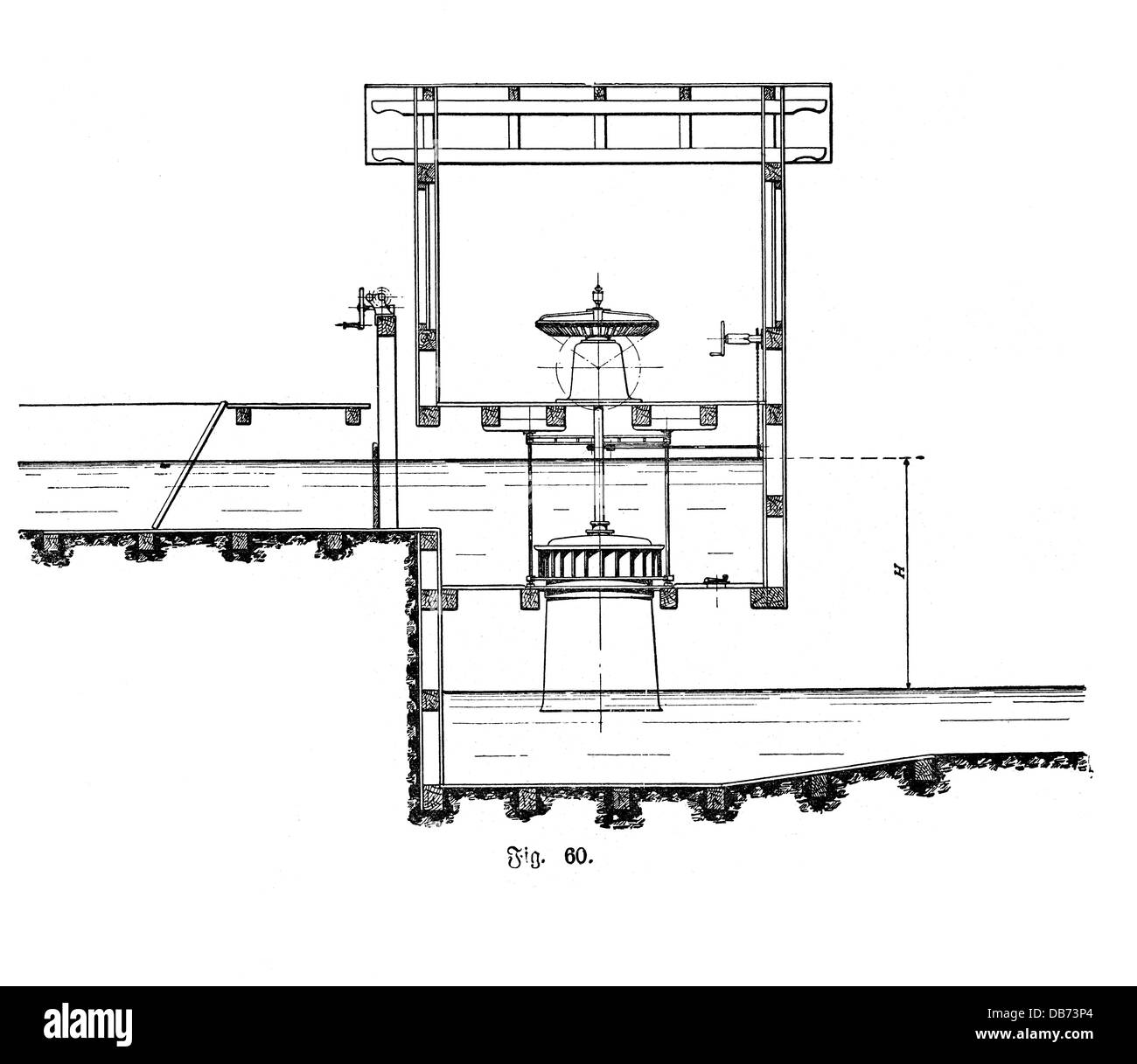 Énergie, eau, turbines, Francis turbine, construit par A. Wetzig machine usine, Wittenberg, principe fonctionnel, section longitudinale, gravure de bois, fin du XIXe siècle, 19e siècle, générateur, générateurs, électricité, production de courant, production d'électricité, production d'énergie, production d'énergie, turbines, eau, eau, hydroélectricité, historique, historique, ingénierie, technique, technologie, technologies, Droits supplémentaires-Clearences-non disponible Banque D'Images