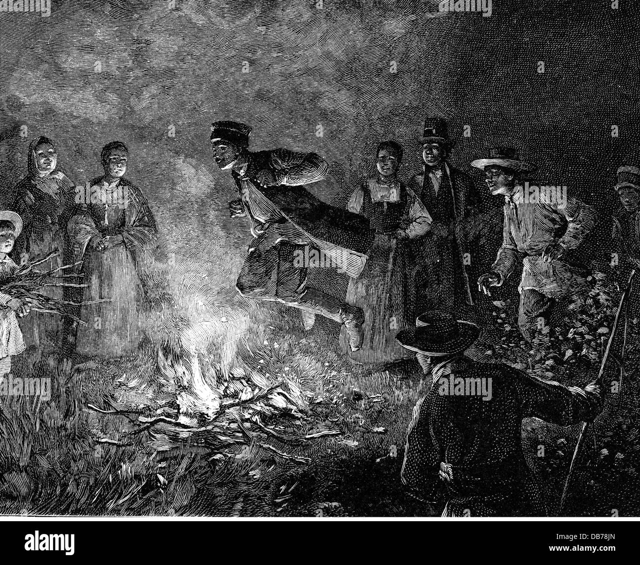 Fête, Fête de Saint Jean, célébration de Sobotka, sauter par le feu, après peinture, par von Zygmunt Ajdukiewicz (1861 - 1917), avant 1898, droits additionnels-Clearences-non disponible Banque D'Images