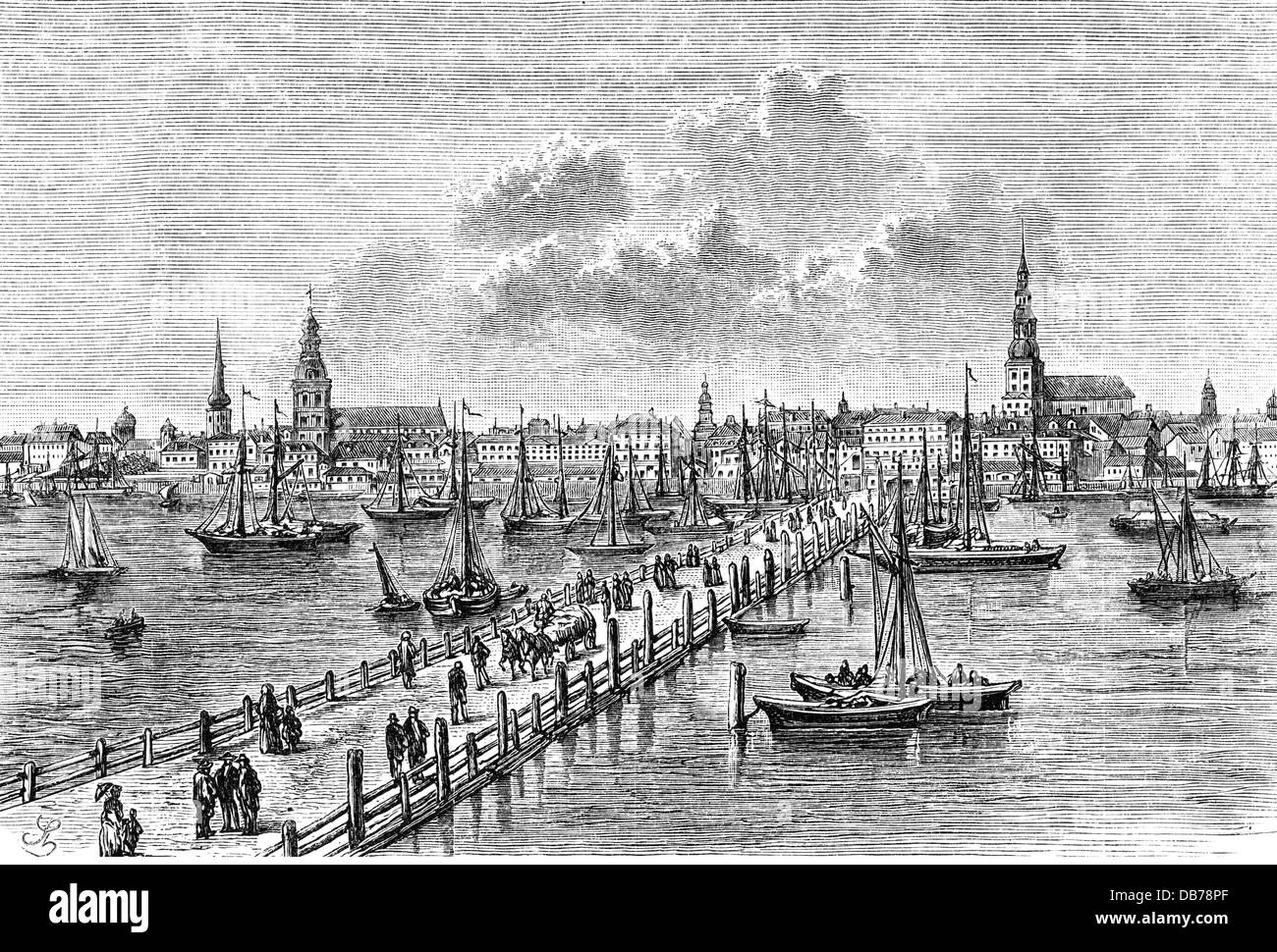 Géographie / Voyage, Lettonie, Riga, port, vue, gravure en bois, 1897, droits-supplémentaires-Clearences-non disponible Banque D'Images