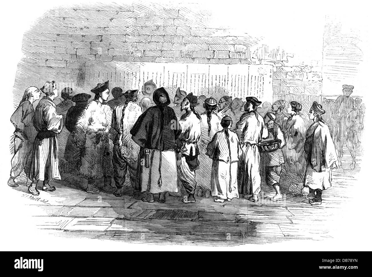 Deuxième Guerre de l'opium 1856 - 1860, Convention de Beijing 18.10.1860, publication par le journal mural à Beijing, gravure en bois après dessin, 1860, gens, chinois, presse, traité, lecture, lire, guerres, guerre coloniale, colonialisme, Grande-Bretagne, Empire français, France, Empire cineois, dynastie Manchu, dynastie Qing, 19e siècle, historique, historique, droits additionnels-Clearences-pas disponible Banque D'Images