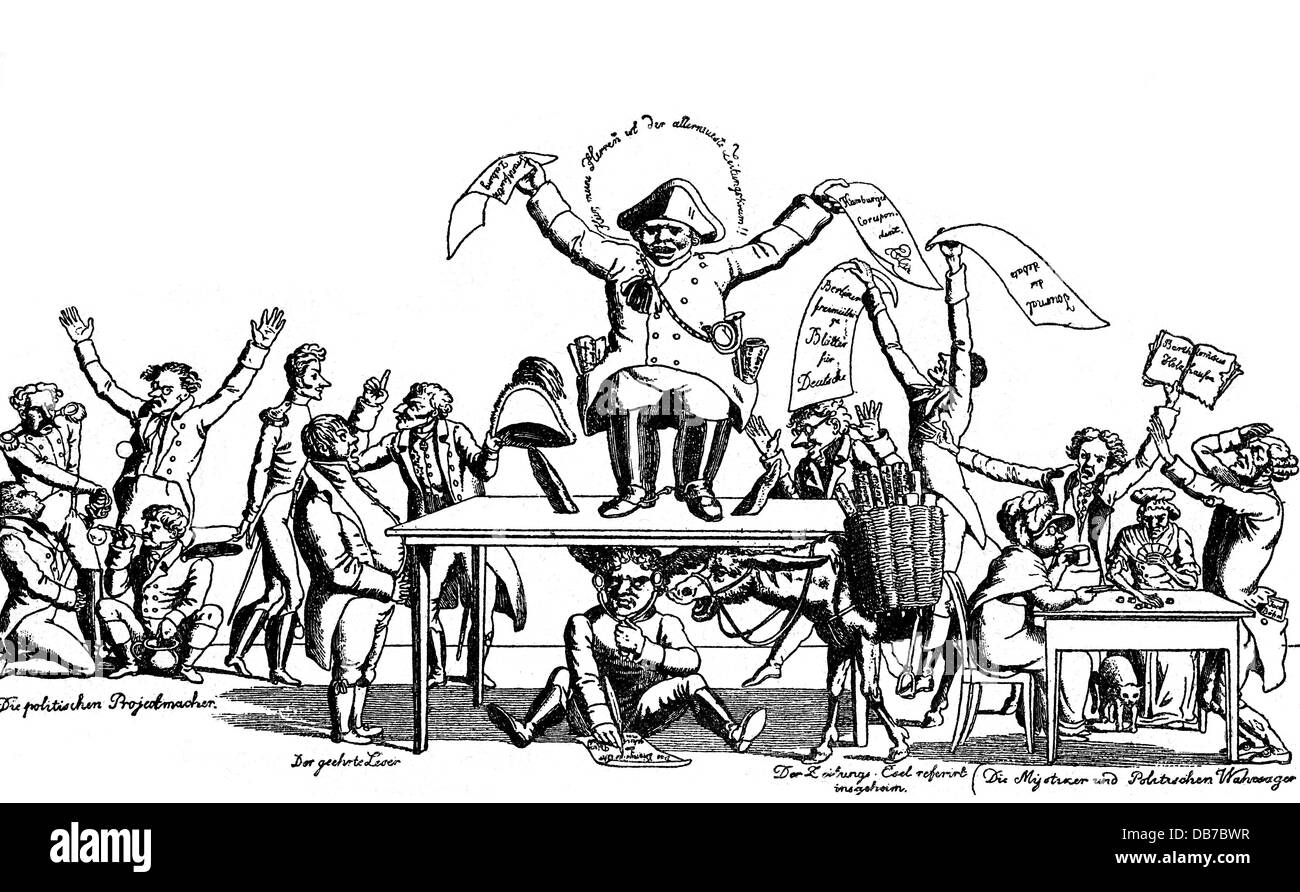 Police, Allemagne, caricature, informateur de police sous la table, eavesdrop décideurs politiques de projets, mystiques et apaisseurs politiques, presse, dessin vers 1830 / 1840, Additional-Rights-Clearences-not available Banque D'Images