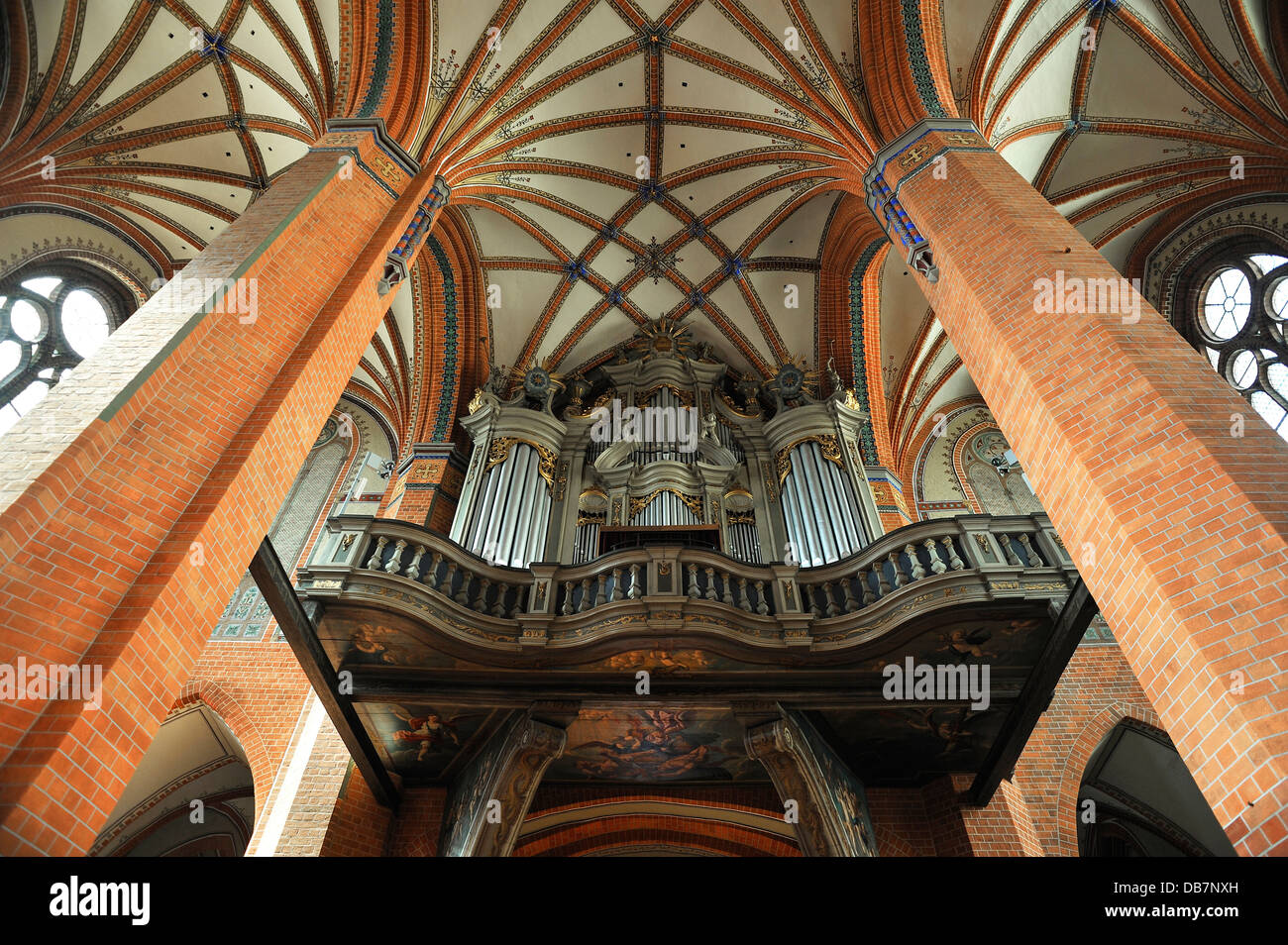 Voûte gothique, orgue avec un orgue baroque, Marienkirche ou l'église de la Vierge Marie Banque D'Images