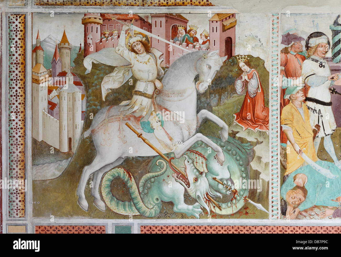 St George avec un dragon, fresque de Thomas von Villach, autour de 1470, St George's Church Banque D'Images