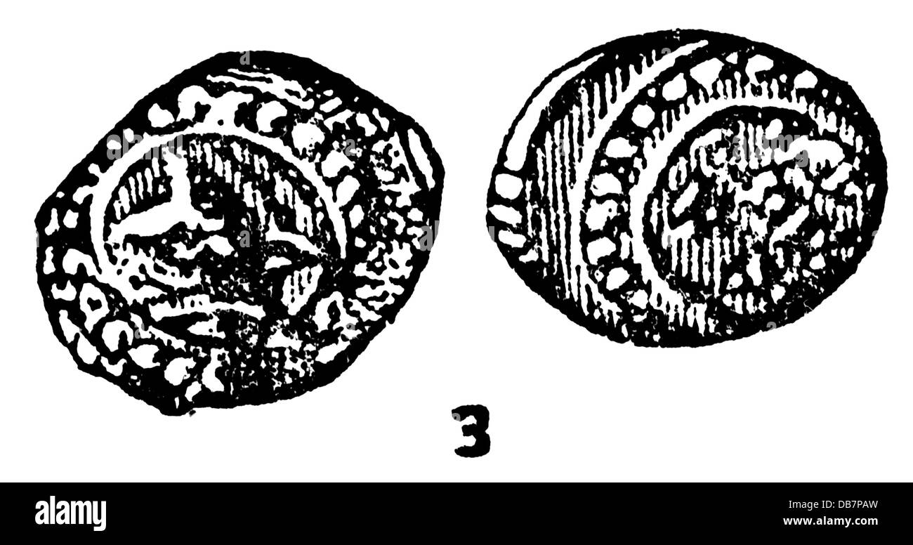 Monnaie / Finances, pièces, Russie, pièce du Grand-Duché de Moscou au temps de Wassili II, argent, 15ème siècle, gravure en bois, 19ème siècle, Moyen âge, médiéval, médiéval, numismatique, pièce de monnaie, pièces de monnaie, Moscou, Moskva, historique, historique, droits additionnels-Clearences-non disponible Banque D'Images