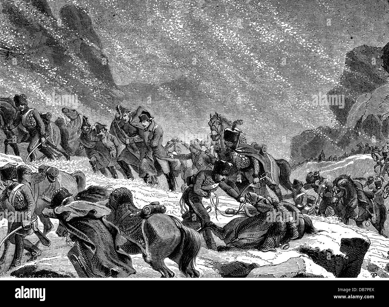 Peninsula War 1807 - 1814, l'armée française sous l'empereur Napoléon I. traversée de la Sierra de Guadarrama, 1808, gravure en bois, 19e siècle, Bonaparte, France, Espagne, campagne, campagnes, soldats, soldat, guerres napoléoniennes, neige, tempête de neige, tempête de neige, tempête de neige, tempêtes de neige, explosions de neige, tempête de neige, tempêtes, tempêtes de neige, tempêtes, temps, montagnes historiques, montagnes Historique, personnes, droits supplémentaires-Clearences-non disponible Banque D'Images