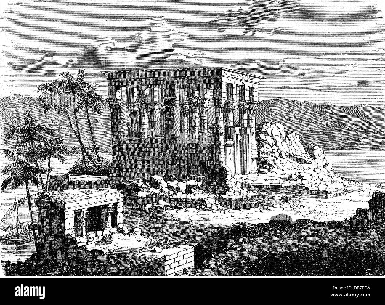 Géographie / Voyage, Egypte, temple, philae, kiosque de l'empereur romain Auguste, vue extérieure, gravure en bois, 2ème moitié du 19ème siècle, Trajan, bâtiment, bâtiments, ruine, ruines, archéologie, archéologie, haute-Égypte, Empire ottoman, Afrique du Nord, Moyen-Orient, historique, historique, monde antique, droits additionnels-Clearences-non disponible Banque D'Images