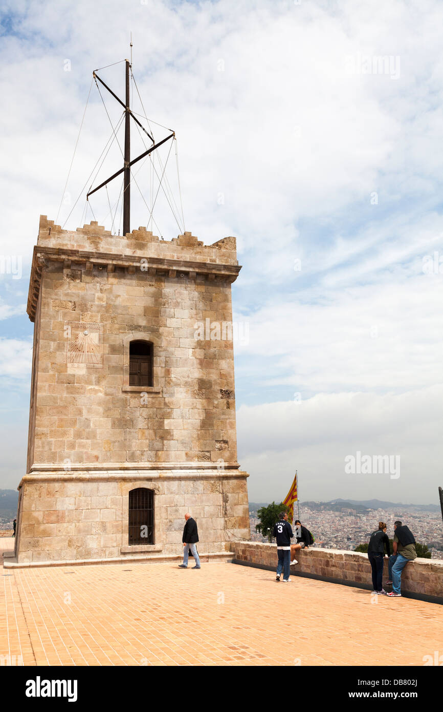 Une des tours au château de Montjuic Barcelone Banque D'Images