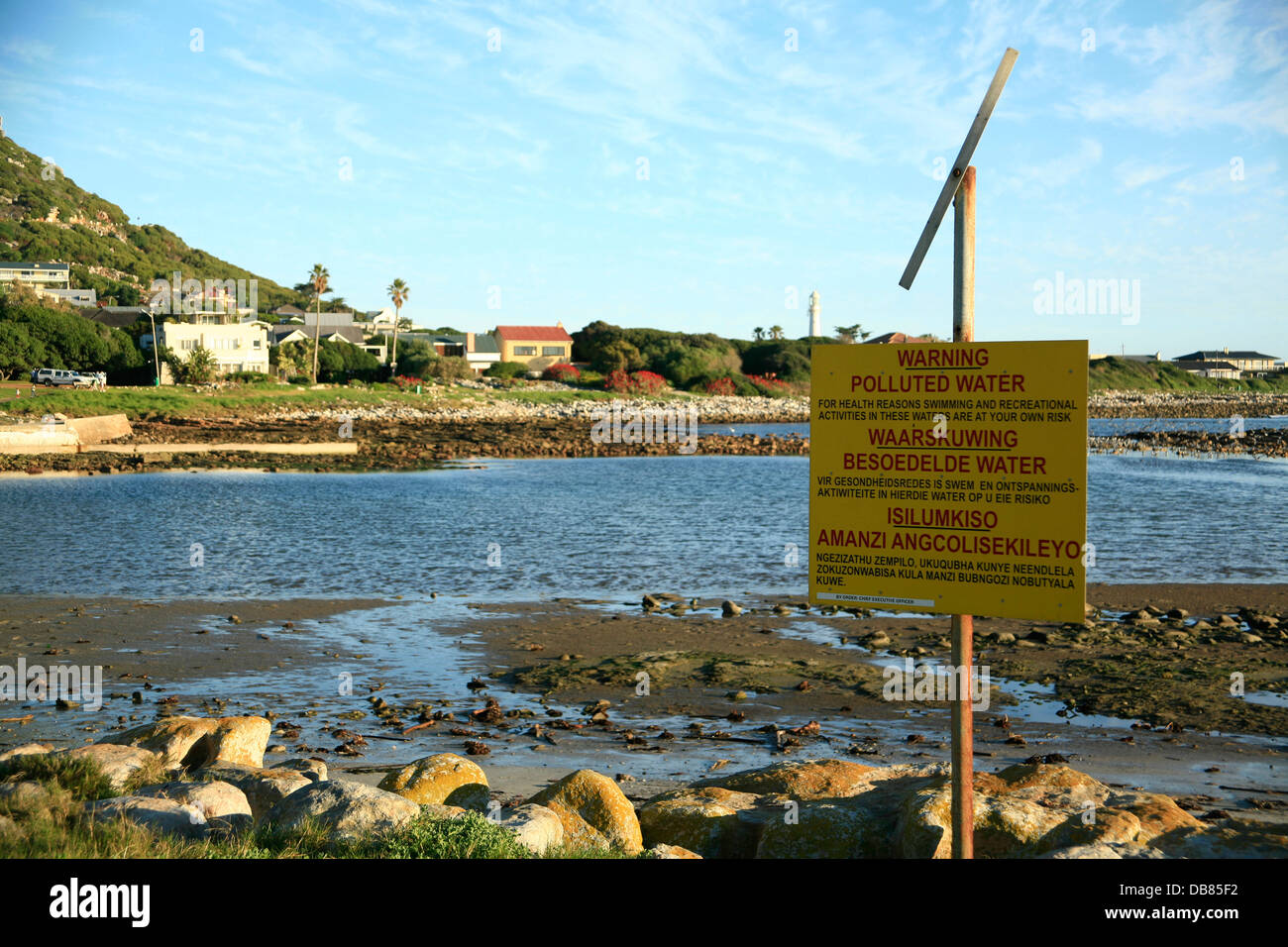 Avertissement de la pollution de l'eau près de Kommetjie, Cape Town Banque D'Images
