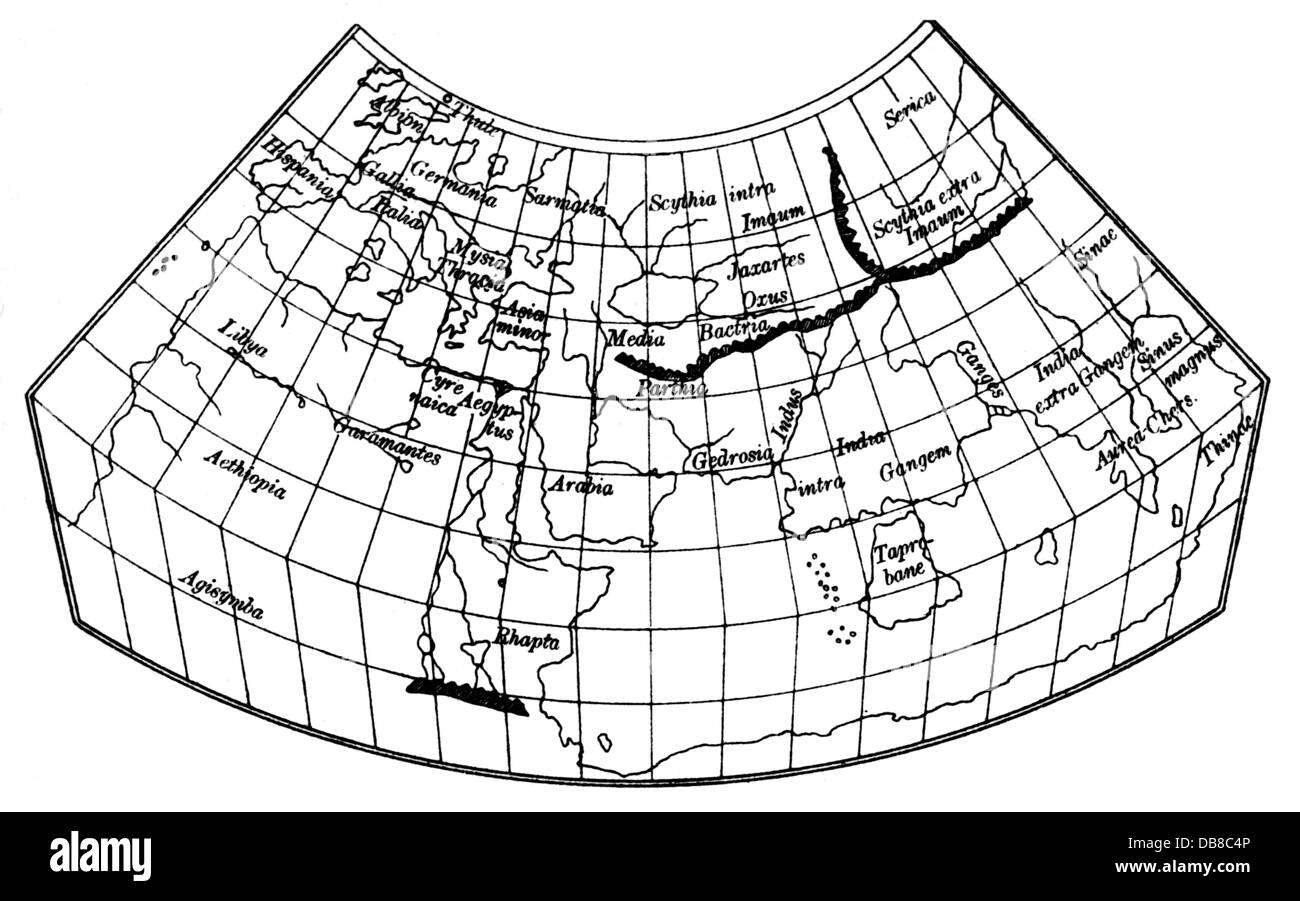 Cartographie, carte du monde, carte du monde après 'Almagest' de Claudius Ptolémée, vers 150 AD, gravure sur bois, 19e siècle, droits additionnels-Clearences-non disponible Banque D'Images