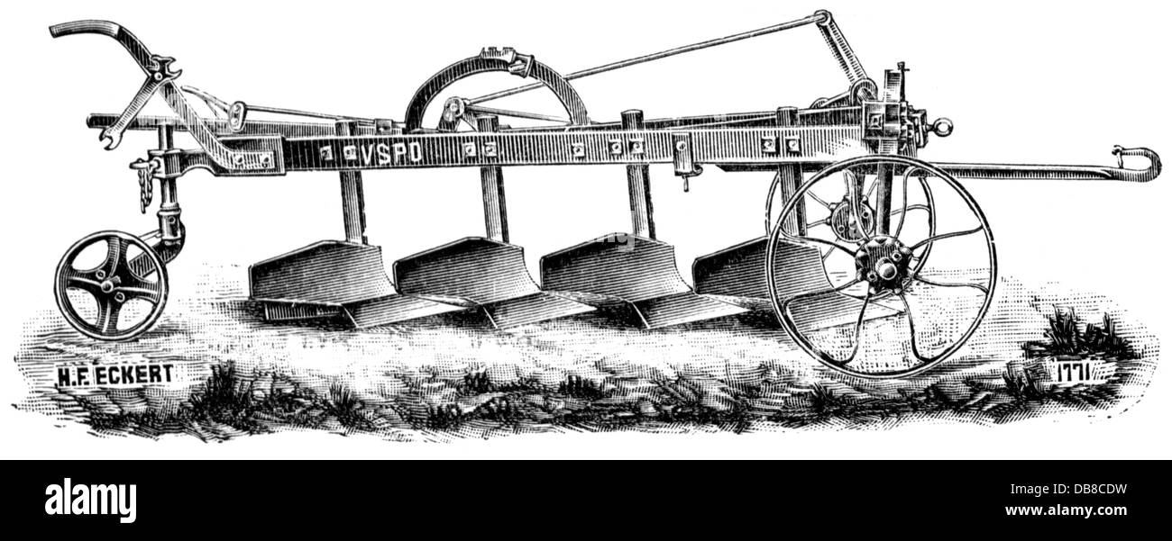 agriculture, dispositifs, charrue, quadruple charrue à châssis partagé de la société H. F. Eckert, Berlin, gravure en bois, 2e moitié 19e siècle, appareils, appareils, machine agricole, machines agricoles, machines agricoles, machines agricoles, techniques, technologie, technologies, labour, tilth, arable, agriculture, agriculture, dispositifs, charrue, charrue, charrues, historique, Clearences-droits supplémentaires-non disponibles Banque D'Images