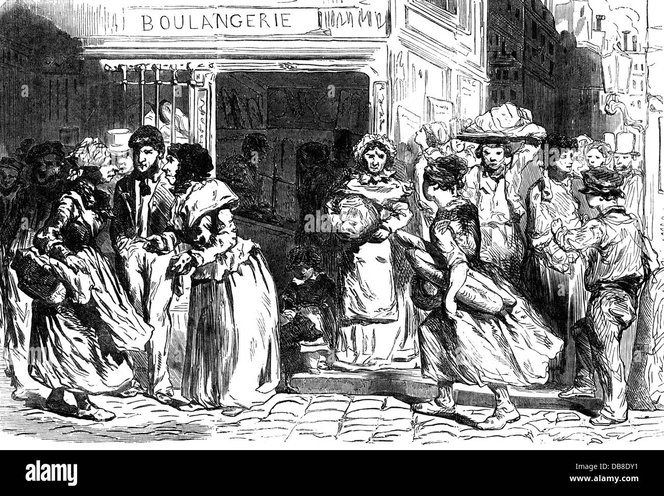 Nourriture, pain, les Parisiens discutant du prix du pain, 'The Illustrated London News', 1853, droits additionnels-Clearences-non disponible Banque D'Images